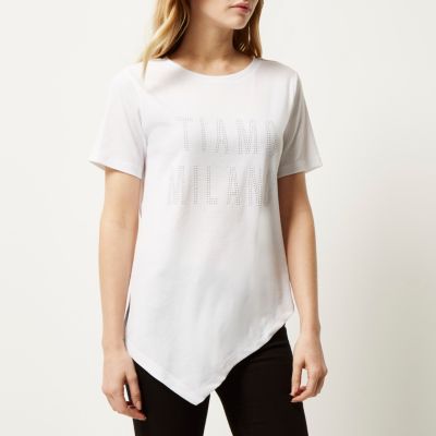 White studded asymmetric t-shirt
